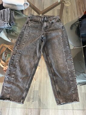 Old Navy Washed Black High-Rise Barrel Leg Jeans